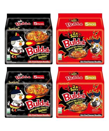 CNMART Samyang Hot Chicken Ramen Noodles (140g Pack of 10) and 2x Spicy Hot Chicken Ramen (140g Pack of 10) - Bundle