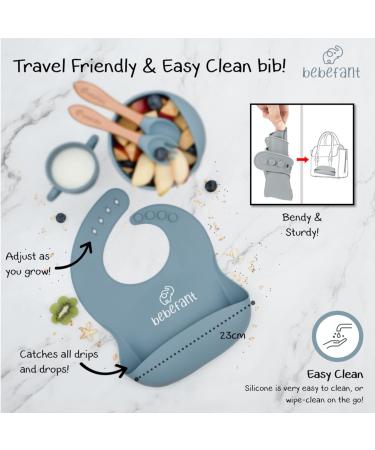 Bebefant Baby Weaning Set - Suction Bowl, Plate, Cup, Bib, Fork & Spoon - Blue | Baby Led Weaning & Feeding Essentials - Buy Online on SooperMarket.com