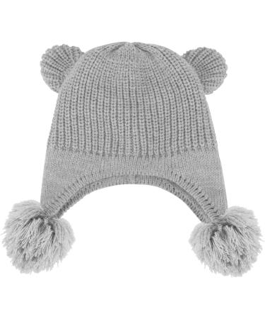 Toddler Winter Hat with Double Pom Pom Earflaps | Fleece Lined Beanie for Baby Boys and Girls | 6-12 Months, Grey - Buy Online on SooperMarket.com