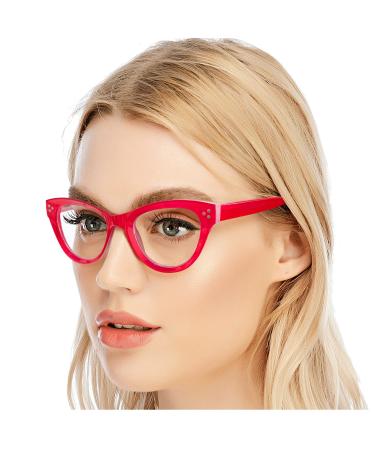 Cat Eye Reading Glasses Blue Light Blocking, Fashion Oversized Designer Computer Readers for Women Anti Glare Filter Eyeglasses, Red 2.75 Red 2.75 x