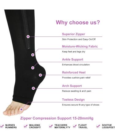 3 Pairs Zipper Compression Socks for Women - Open Toe Toeless Knee High Support Stockings (Black Brown Gray) - L/XL - Easy On & International Shipping - Buy Online on SooperMarket.com
