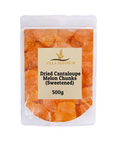 Dried Cantaloupe Melon Chunks 500g by Villa Nostrum - Tropical Melon Candied Dried Fruit Perfect For Snacking Cooking Nutritious and Healthy Snack