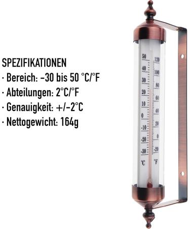 Stylish Bronze Outdoor Thermometer - Perfect for Garden Wall Greenhouse & Garage | Easy to Hang - Buy Online on SooperMarket.com