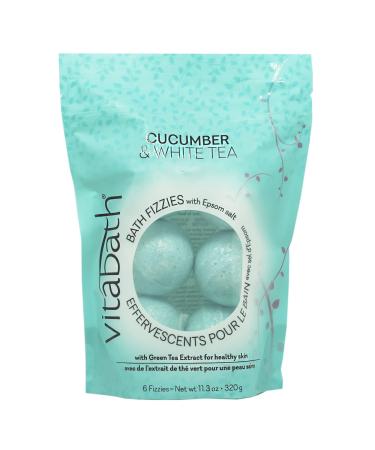 Vitabath Bath Fizzies with Epsom Salt Relax Nourish Unwind Cucumber & White Tea Calming Aromatherapy for Body & Mind for Muscle Soreness & Reviving Skin Nourishment - 6 Count