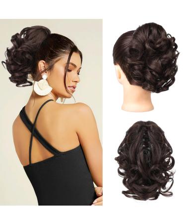 REECHO Ponytail Extension 9" Short Curly Wavy Claw Clip Pony tails Hair Extensions HP001 Hairpieces for Women - Dark Brown