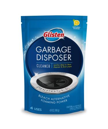 Glisten Garbage Disposer Cleaner, Odor Eliminator with Foaming Action, Removes Build-up and Deep Cleans, Lemon Scent, 4 Uses Bagged 4 Uses