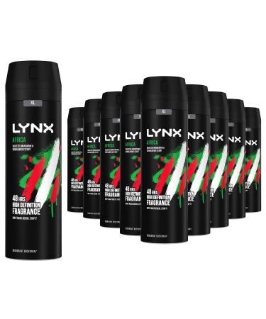 12 Pack of 200ml Lynx Africa Men's Fragrance Aluminium Free Masculine Body Spray Deodorant Fresh And Long Lasting Odour Protection Large 2 Month Supply 200 ml (Pack of 12)