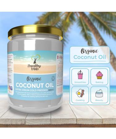 Organic Extra Virgin Coconut Oil for Cooking, Baking, Hair & Skin | 500ml Glass Jar | Cold-Pressed Raw Coconut Oil - TheHealthyTree - Buy Online on SooperMarket.com