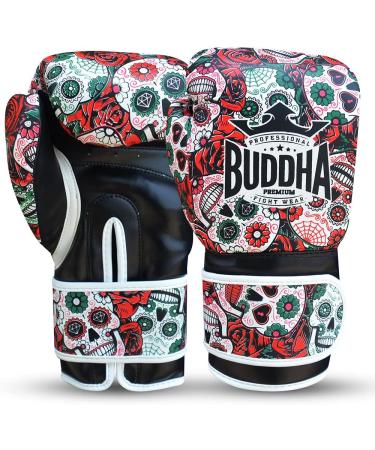 Buddha Fight Wear Fantasy Luzbel Boxing Gloves - 16oz Red - Muay Thai & Kickboxing - Odor-Resistant Synthetic Leather - Reinforced Seams - Unique Designs - Buy Online on SooperMarket.com