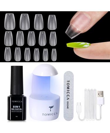 Tomicca nail tips and glue gel kit gel nail x extension set nail tips and glue gel nail kit 8 in 1 nail glue 240pcs soft gel full cover nail tips nail extension uv lamp-ballerina court 5th ballerina short
