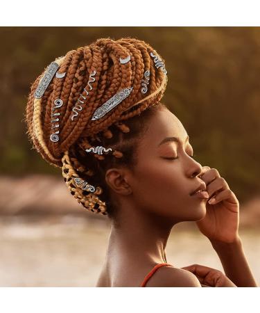 Dreadlocks Jewelry Set - 58 Pieces Pirate Beard Tube Beads, Swirl Filigree Cuff Rings, Hair Decoration - Silver Dread Locs Accessories - Buy Online on SooperMarket.com