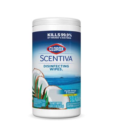 Clorox Scentiva Cleaning Wipes, Bleach Free Cleaning Wipes that Kill Bacteria, Pacific Breeze & Coconut Scent, 75 Count