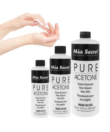 Mia Secret 100% Pure Acetone Nail Polish Remover 8 Fl Oz - Gentle Cuticle Remover for Natural, Acrylic & Sculptured Nails - Quick & Effective Formula - Buy Online on SooperMarket.com