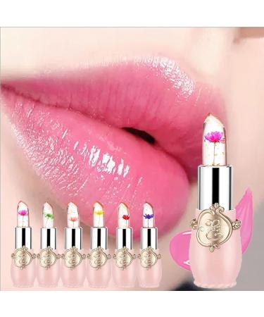 Petansy 6 Pack Crystal Jelly Flower Lipstick Set - Long Lasting Moisturizing Lip Gloss Kit with Magic Color Change - Nutritious Temperature Lip Balm Set - Buy Online on SooperMarket.com