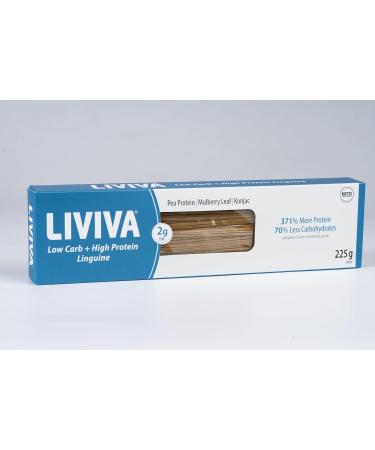 LIVIVA Low Carb High Protein KETO Linguine Pasta - 27g of Protein 8g Net Carbs Diabetic-Friendly - Made with Pea Protein Mulberry Leaf and Konjac (Pack of 2) Pack of 2 - Linguine 225g (Pack of 2) - Buy Online on SooperMarket.com