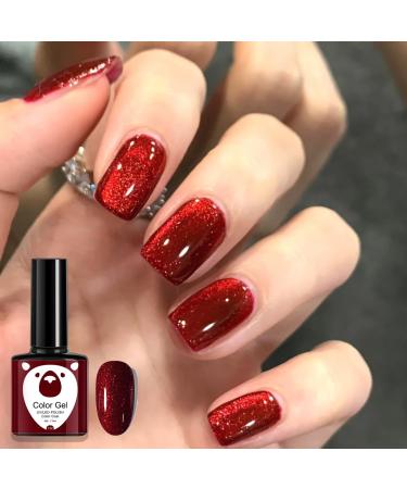 Red Gel Nail Polish Glitter Dark Red Burgundy Cherry Red Gel Polish Soak Off LED/UV Lamp Manicure Long Lasting Gel Nail Varnish for Christmas Women Nail Art Salon DIY Home