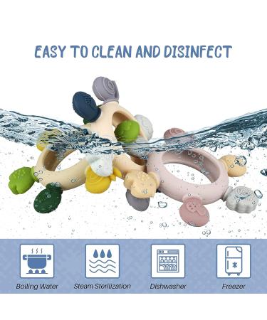 Organic Wooden and Silicone Baby Teething Toy Rings for Natural Pain Relief (Khaki) - Buy Online on SooperMarket.com