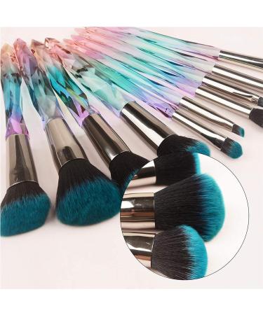 Crystal Handle Makeup Brushes Set - 10pcs Colorful Diamond Kabuki Brushes for Foundation, Concealer, and Eye Shadows - Blue - Buy Online on SooperMarket.com