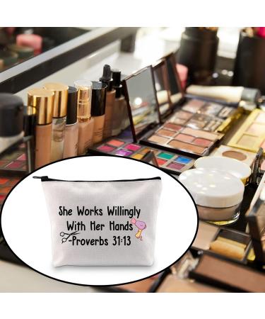 BLUPARK Hairdresser Cosmetic Bag Hair Stylist Gift She Works Willingly With Her Hands Proverbs 31:13 Inspirational Gift She Works Willingly-Hairdresser - Buy Online on SooperMarket.com