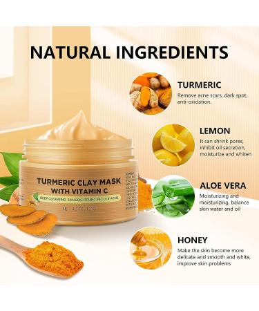 Turmeric & Vitamin C Clay Face Mask for Dark Spots | Blackhead Remover & Deep Cleansing Facial Mask 4.2OZ - Buy Online on SooperMarket.com