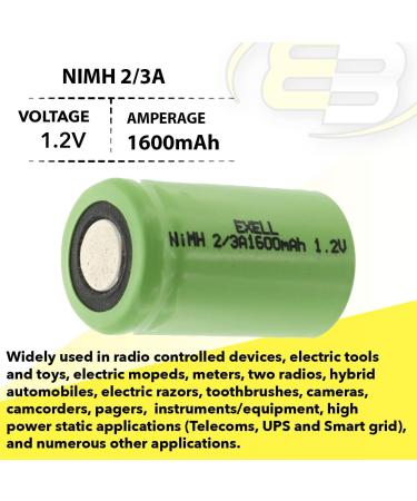 Buy 2x Exell 2/3A 1600mAh NIMH Rechargeable Flat Top Batteries for Telecoms UPS RC Devices & More - International Shipping Available - Buy Online on SooperMarket.com