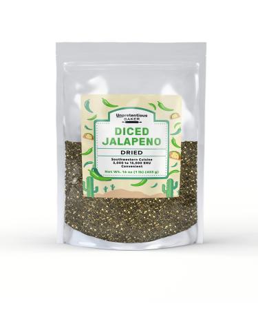Dried Diced Jalapeno By Unpretentious Baker, 1 lb, Mild to Medium Heat, 5,000 to 15,000 SHU, Southwestern Cuisine 1 Pound