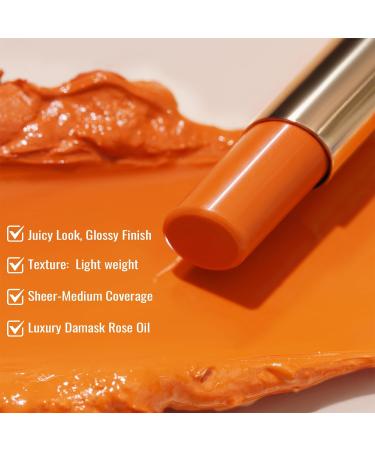Oulac Moisturising Orange Lipstick - Hydrating Lipstick & Lip Balm for Dry Lips | Juicy Glossy Finish, Vegan & Cruelty-Free (08) - Buy Online on SooperMarket.com
