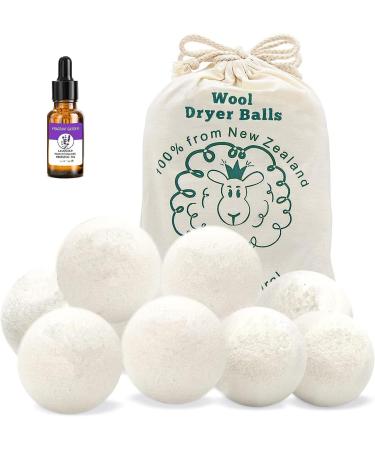 Dryer balls for tumble dryers XXL wool natural and reusable 100% New Zealand sheet shortens the drying time fabric softener function 8 balls and 1 bottle of essential oils