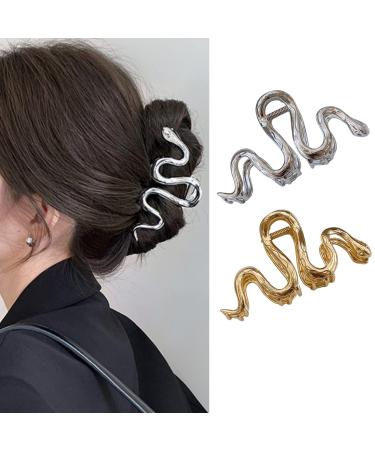 Hair Clips Large Hair Claw Clips Metal Silver Snake Hair Accessories for Thick Hair for Women Girls Elegant French Hair Barrettes Hairpin Banana Clips 2Pcs