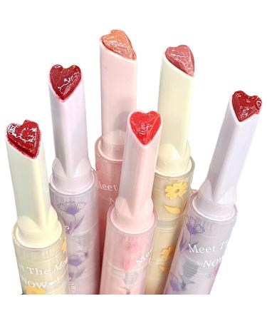 Lip Gloss 6Pcs/Set Heart-shaped Jelly Lipstick Moisturizing Nourishing Lipgloss 6 Color Long Lasting Non-stick Glossy Lip Balm Makeup for Women Lip Gloss