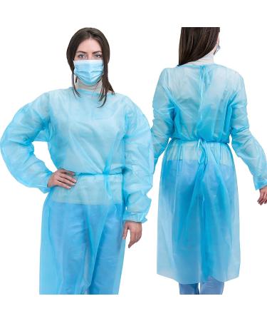 50-Pack Disposable Isolation Gown FDA Registered AAMI Level 1 PP & PE 30g Fully Closed Double Tie Back Elastic Cuffs Fluid Resistant Unisex (50)