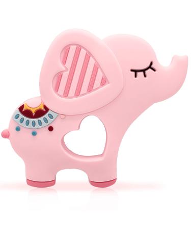 Bigspinach Soft Pink Elephant Teethers for Babies 0-6/6-12 months Silicone Teething Toy Gift for Girls Gum Massager Anxiety Relief Items