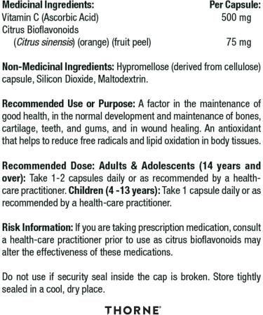 Thorne Vitamin C with Flavonoids - Blend of Vitamin C and Citrus Bioflavonoids from Oranges the Way They're Found Together in Nature - 180 Capsules - Buy Online on SooperMarket.com