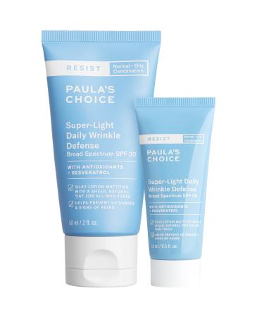 Paula's Choice RESIST Super-Light Daily Wrinkle Defense SPF 30 Duo Matte Tinted Face Moisturizer UVA & UVB Protection Mineral Sunscreen for Oily Skin Fragrance-Free & Paraben-Free Set of 2
