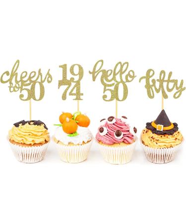 24 Pcs Glitter 50th Birthday Cupcake Toppers for Celebrating Fifty Years Old Birthday Party Decorations (Gold) - Buy Online on SooperMarket.com