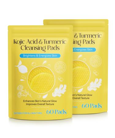 2 Pack Turmeric Cleansing Pads Turmearic Cleansing Pads with Vitamin B5 Vitamin C Turmeric Pads Infused Foaming Exfoliating Pads Turmeric Lemon Chamomile Pads for Face 2 Count (Pack of 60)