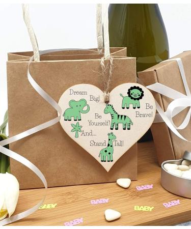 Plum Penguin Handmade Wooden Hanging Heart Plaque: Be Brave, Dream Big, Be Yourself - Green Safari Animals Nursery Wall Decoration - New Baby Gift - Buy Online on SooperMarket.com