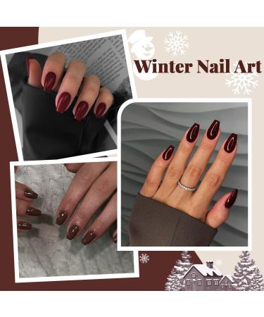 Dark Red Press On Nails - Medium Short Square & Ballerina Coffin Shape | 24 PCS Glossy Acrylic Fake Nails | Xcreando Spring Summer Collection - Buy Online on SooperMarket.com