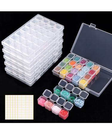 Quefe 168 Slots Diamond Painting Storage Containers, 6pcs 28 Grids Clear Diamond Painting Accessories and Tools Boxes Bead Organizers Diamond Art Embroidery Storage with Label Stickers