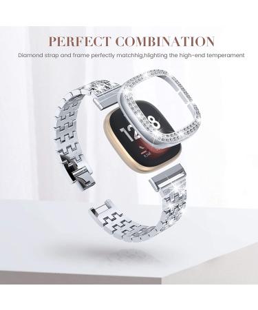 Goton Women's Bling Diamond Brick Design Band & Bumper Case for Fitbit Versa 3/Sense (Silver) - Buy Online on SooperMarket.com