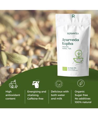 Ayurveda Tea Kapha Organic 100g (50 Cups) | Herbal Loose Leaf Tea with Ginger Lemon Liquorice Cinnamon Lemongrass REPLANTEA - Buy Online on SooperMarket.com