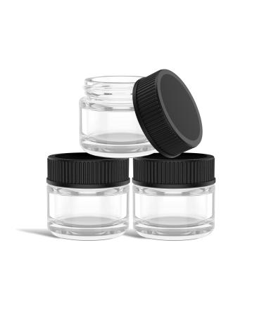 (200 Pack) 5ml Thick Glass Containers with Black Lids - Jars for Oil, Lip Balm, Wax, Cosmetics Clear Glass with Black Lid
