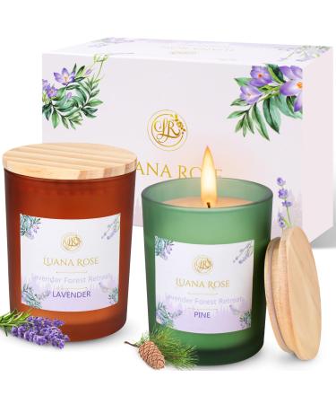 Luana Rose Scented Candles Gift Set - 2x200g Long-lasting Fragrance 100% Natural Soy Wax with Essential Oils - High Quality Gifts for Women Aromatherapy Candle - Scented Candle Set 2 Pieces x 200g Pine & Lavender