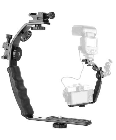 ChromLives Camera L Bracket Mount Video Grip L-Bracket with Dual Flash Cold Shoe Mount 1/4'' Tripod Screw, Heavy Duty Padded Hand Grip for DSLR Camera Camcorder (Updated)