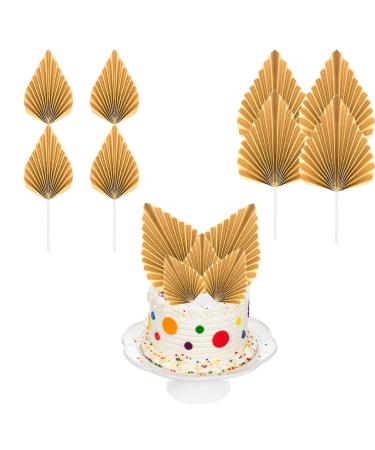 8 Pcs Gold Cake Topper Decorations Gold Palm Leaf Cake Toppers With Gold Cake Insert Decoration cake decorations for Birthday Party WeddingValentine's Day Baby Shower Diy