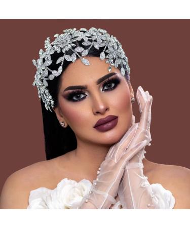 WONRLUA Wedding Headpiece for Bride  Rhinestone Bridal Headband  Bridal Hair Accessories with Alloy Leaf