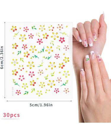 30 Sheets Flower Nail Stickers 3D Self Adhesive Colorful Daisy Nail Stickers Cute Nail Stickers DIY Nail Art Stickers Flower Nail Decals for Women Girls Nails Decoration - Buy Online on SooperMarket.com