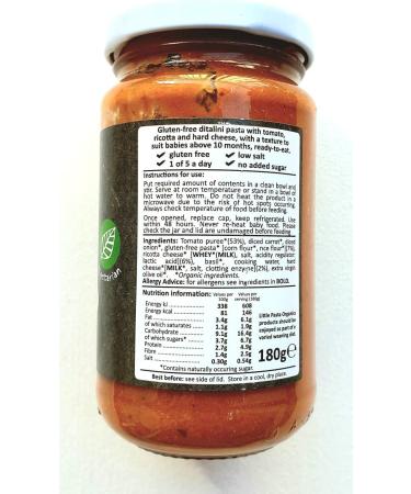 Little Pasta Organics Tomato & Ricotta Baby Food 180g | Gluten Free Pasta - Buy Online on SooperMarket.com