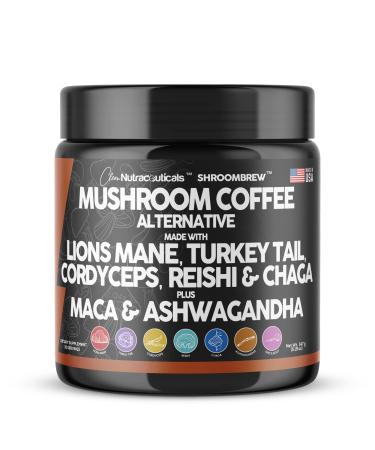 Mushroom Coffee Alternative Mix - Maca Coffee with Lions Mane Mushroom Cordyceps and Ashwagandha - Cacao Based with Maca Root Turkey Tail Chaga and Reishi Mushroom - Instant Coffee Powder USA Made