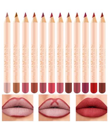 12 Colors Matte Lipstick Long-lasting Lip Liner Pen Set Waterproof Non-stick Lip Liner Pencil 1.2g*12 Easy to Apply